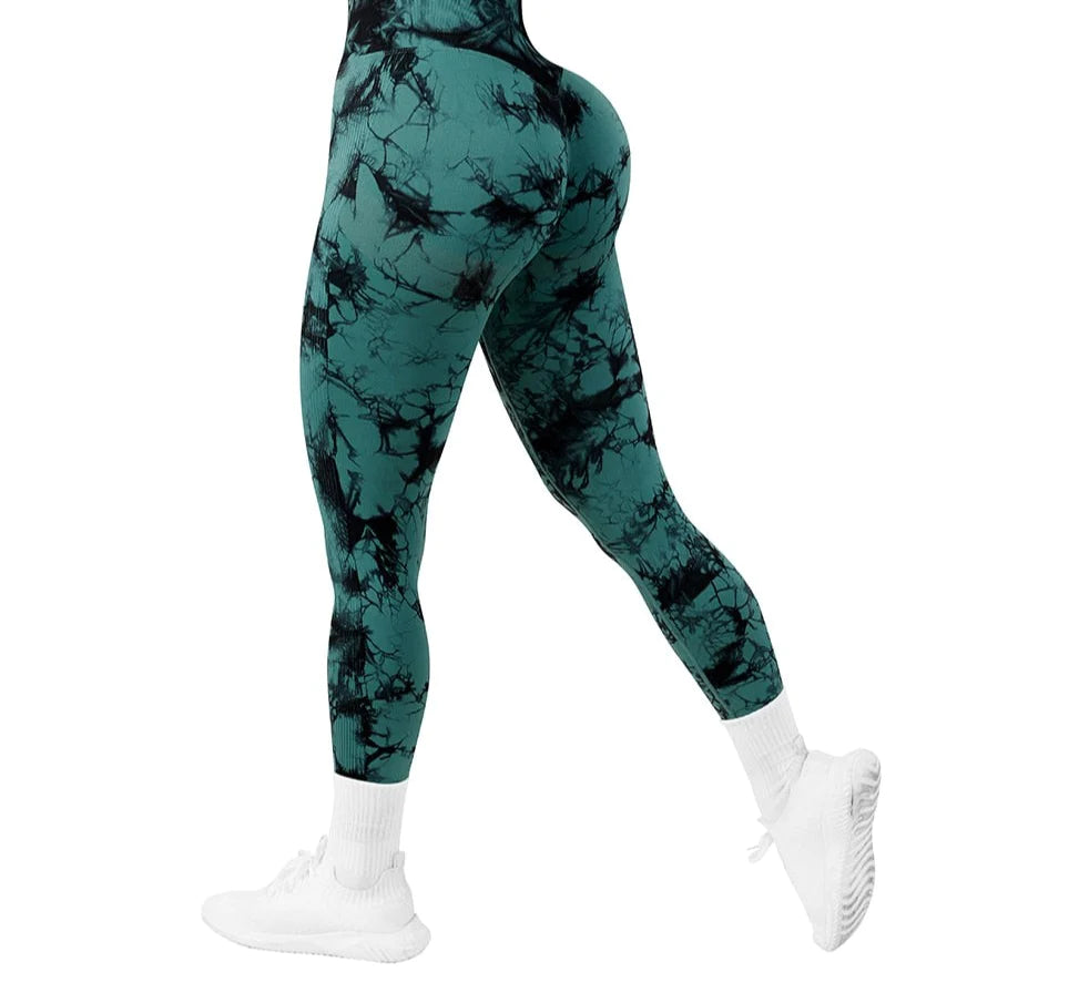 Cheap Push Up Fitness Leggings Women Bubble Butt Tie-Dye Sports High Waist  Yoga Pants